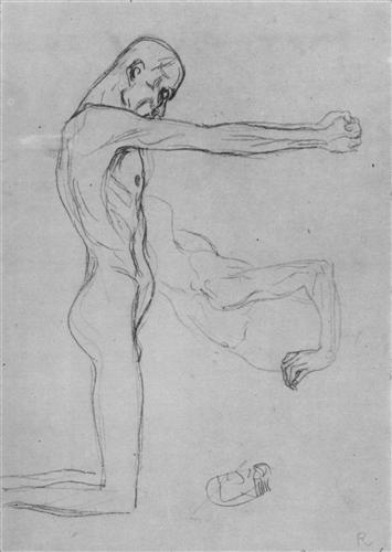 Kneeling Male Nude with Sprawled Out Arm Male Torso Gustav Klimt